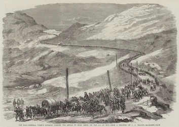 De oorlog, divisie van generaal Vinoy passeert de kloof van Mont Cenis, op 5 mei